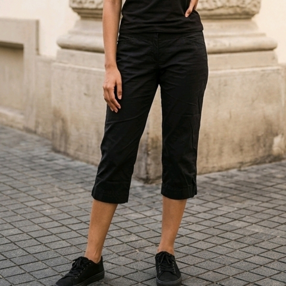 Dockers Curvy Capri Pants Black Stretch Mid Rise Work Office Crop Women's 8